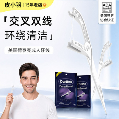 美国DenTek德泰克薄荷超细双线牙线棒X型交叉清洁牙缝含氟剔牙签