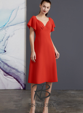 RISA新品限时折扣《嫣然》2023夏秋红色短袖连衣裙新娘日常小礼服