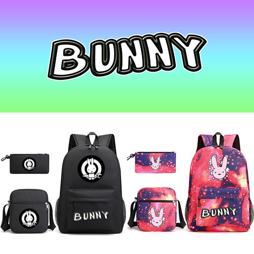 坏兔子书包双肩包外贸单肩双肩笔袋三件套印花帆布包大容量休闲包