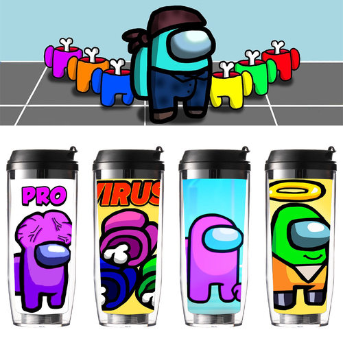 among us吸管杯创意时尚双层塑料随行杯户外运动卡通大容量水杯