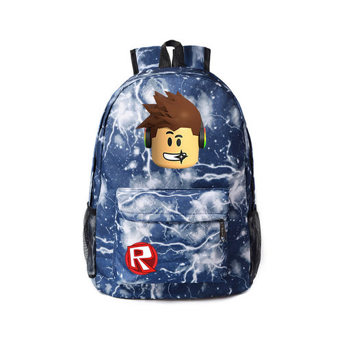 游戏ROBLOX周边书包双肩包闪电星空帆布包男女背包卡通格子书包