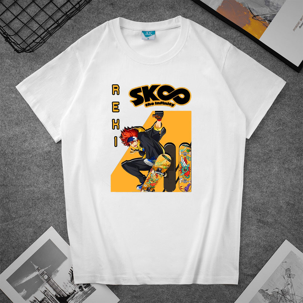 sk8 the infinityT恤夏季卡通黑白印花短袖学生休闲运动宽松上衣