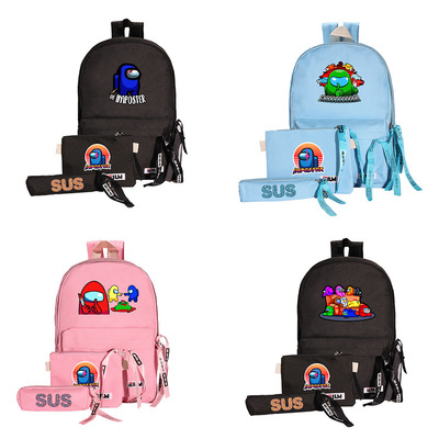 among us三件套书包潮流新款飘带校园学生背包清新笔袋斜挎包组合