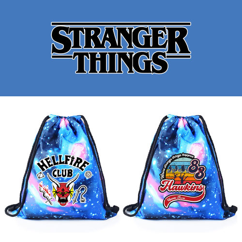 怪奇物语stranger things背包星空抽绳印花帆布收纳束口抽绳背包