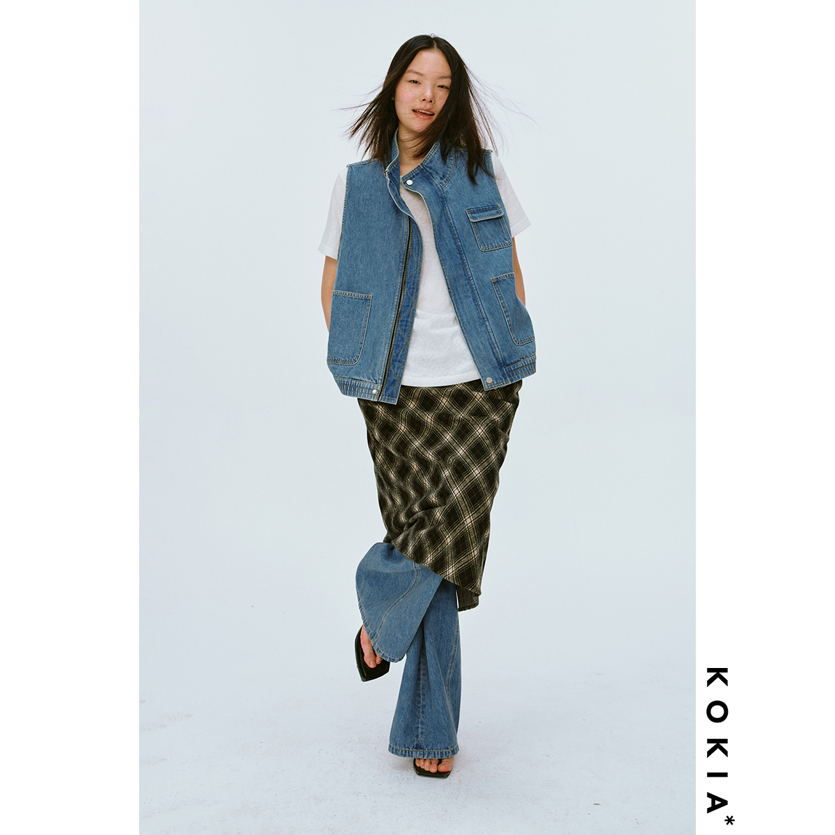 KOKIA高领工装洗水牛仔马甲