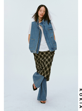 KOKIA现货 重工细节定制做旧扣高领工装洗水石磨股位口袋牛仔马甲