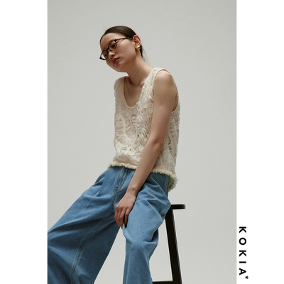 KOKIAU领镂空小流苏编织背心