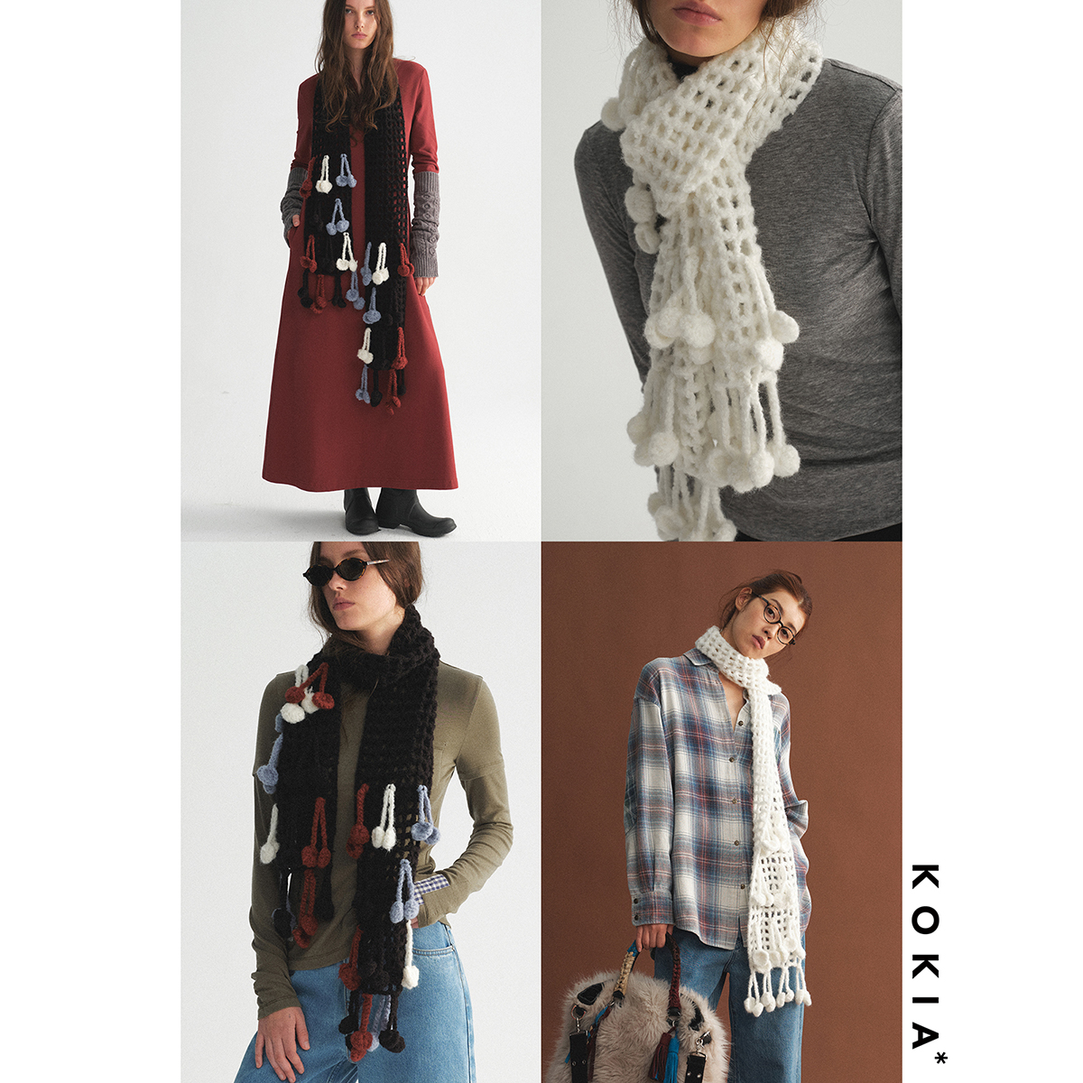 KOKIA纯手工羊毛混纺流苏围巾