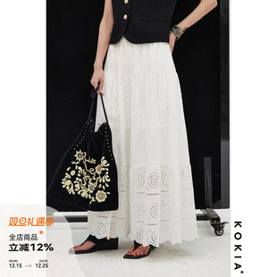 KOKIA现货 马德拉刺绣白月光蕾丝花拼接松紧腰蛋糕半裙 明星同款