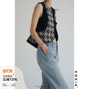 KOKIA现货 明星同款混搭王者雕花民族风重工绣花弧形下摆超短马甲