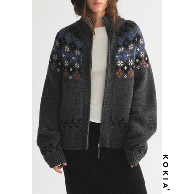 KOKIA羊毛费尔岛提花毛衣开衫