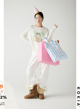 KOKIA现货十周年限定插画艺术家合作 童趣派对印花长袖T恤/环保袋