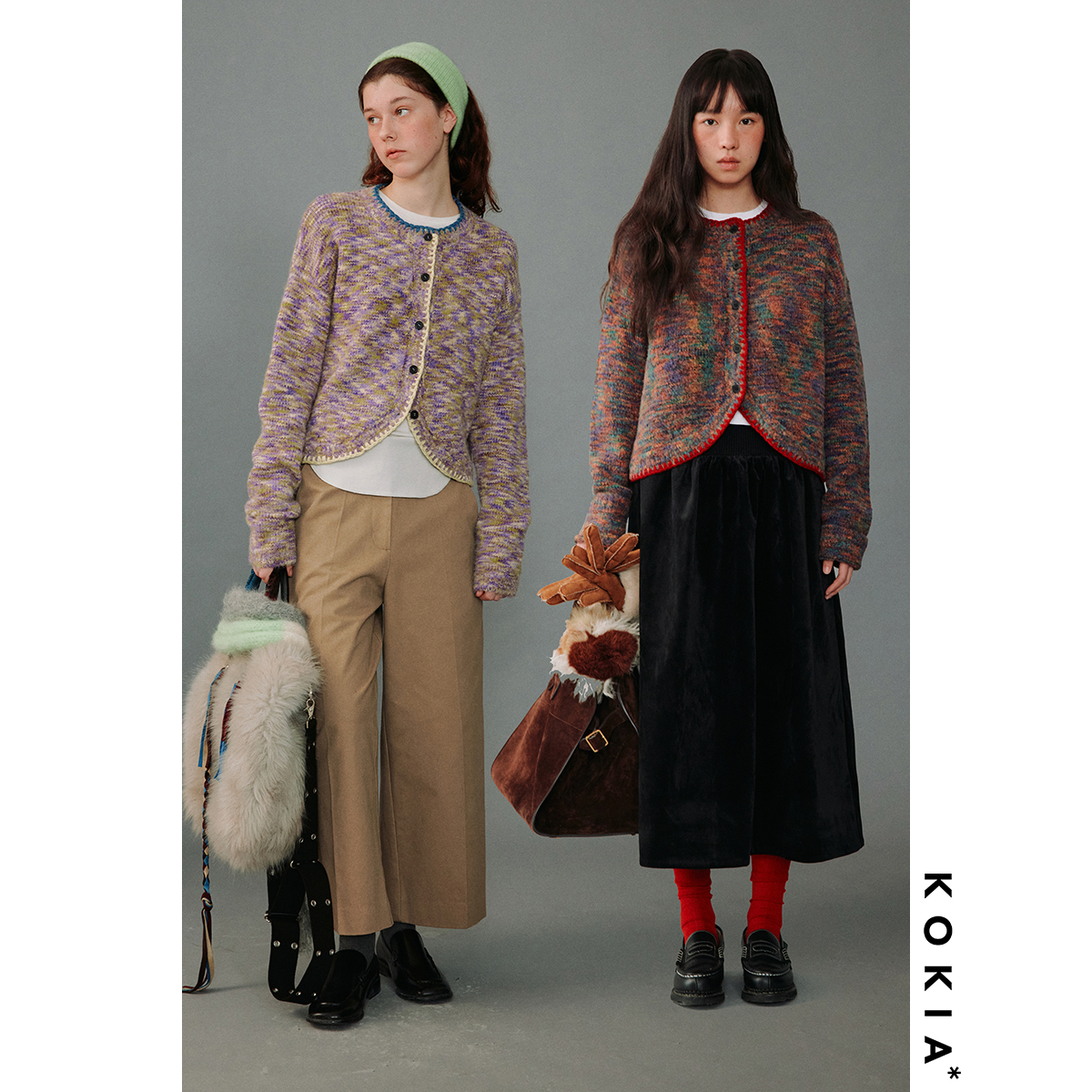 KOKIA油画笔触圆弧下摆开衫