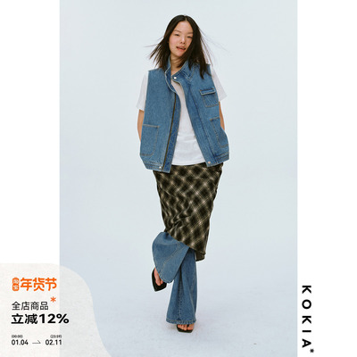 KOKIA高领工装洗水牛仔马甲