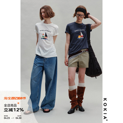 KOKIA雪花棉复古航海印花T恤