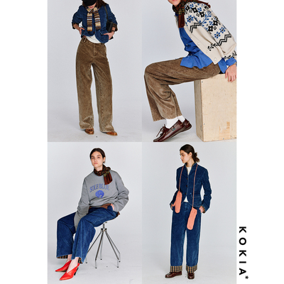 KOKIA灯芯绒裤脚拼接长裤