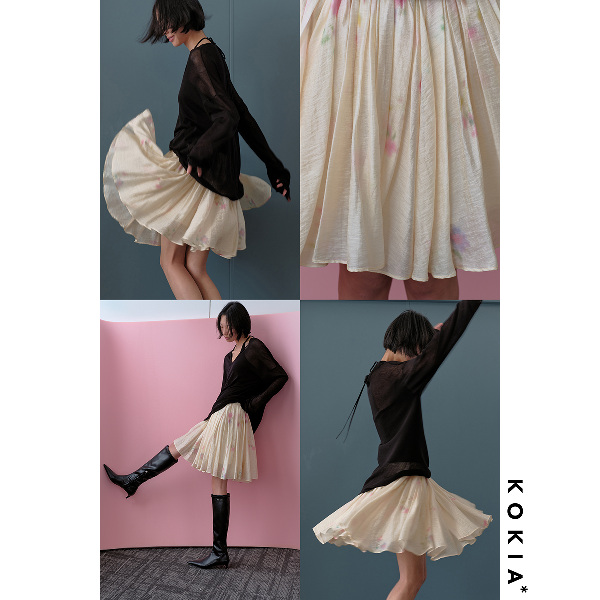 KOKIA大量感印花短伞裙