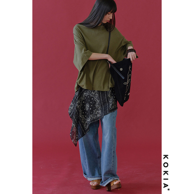 KOKIA 叠穿神器100%苎麻 Paisley定位印花侧绑带裙帘屁帘