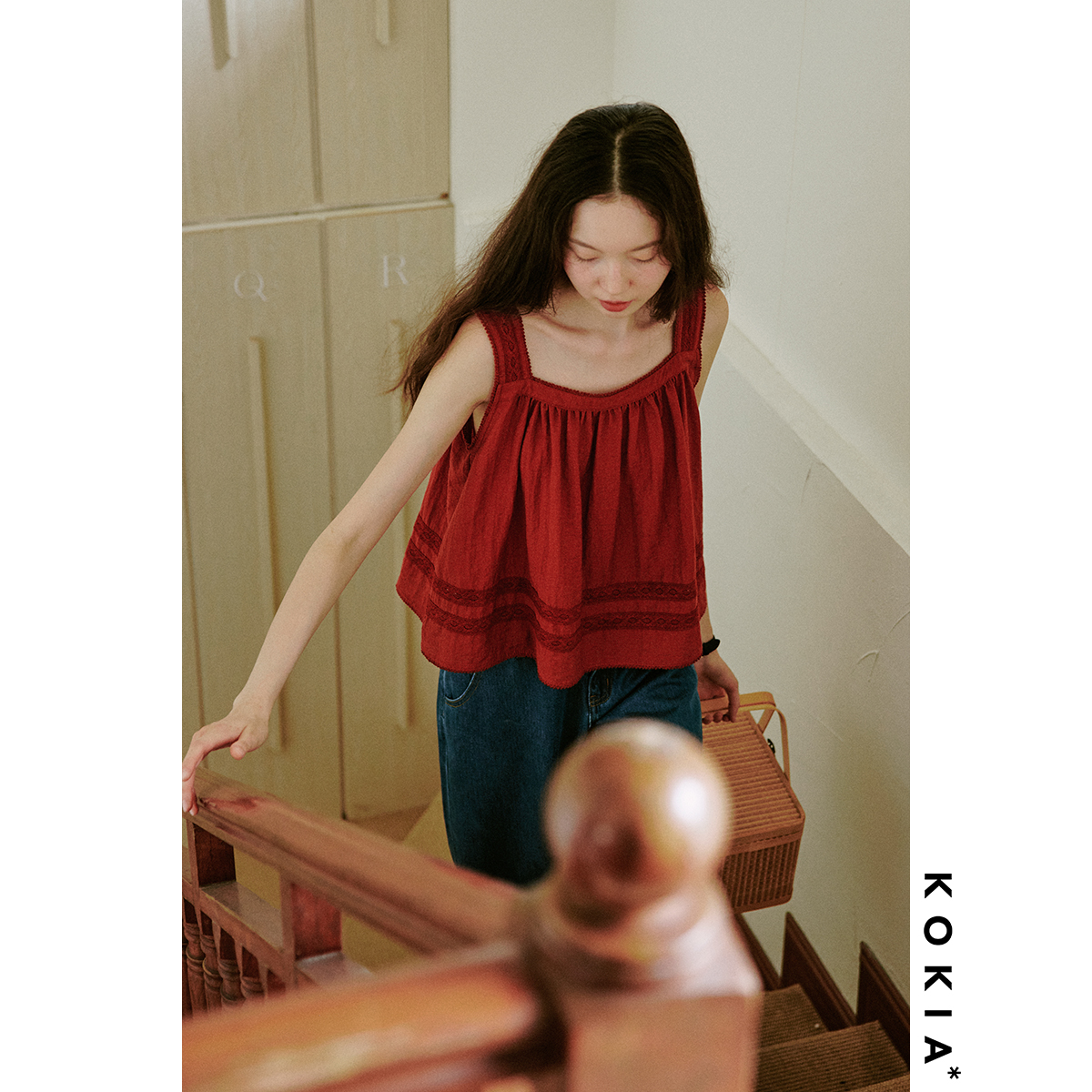 KOKIA法式度假风方领吊带背心