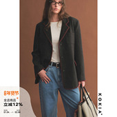 KOKIA现货 外套 复古廓形毛呢西装 100%羊毛 一字贝型双面毛线包边
