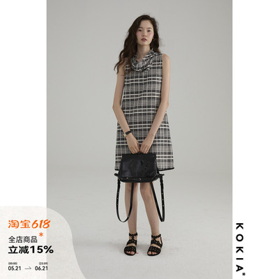 KOKIA格纹兜领无袖背心连衣裙