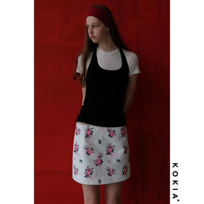 KOKIA白底印花低腰直身半裙