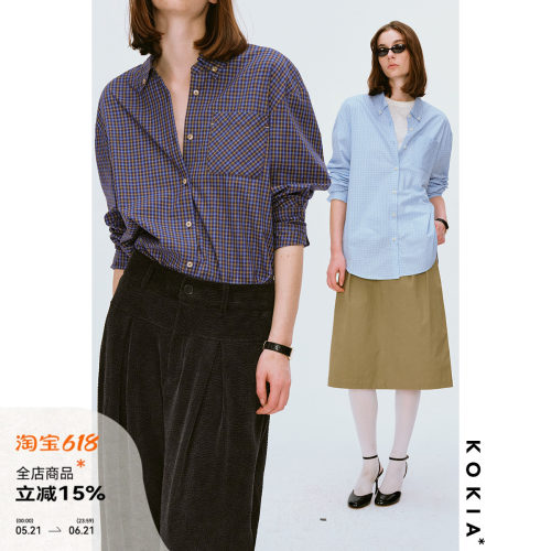 KOKIA格纹廓形宽松休闲衬衫