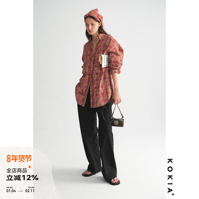 KOKIA荃棉宽松格纹衬衫