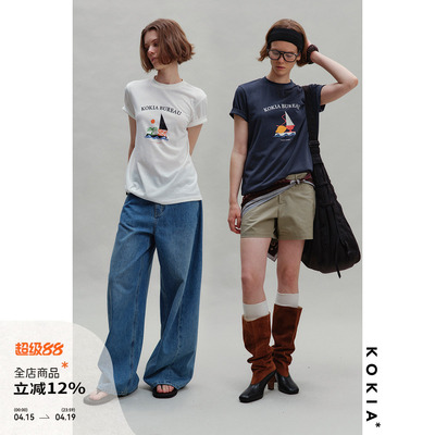 KOKIA雪花棉复古航海印花T恤