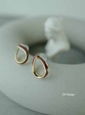 复古港风紫色水滴镂空几何蚊香盘925银耳钉耳饰耳环通勤