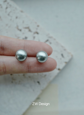 fever风真多麻灰色10mm大珍珠925银耳钉蚊香盘耳夹女通勤百搭简约