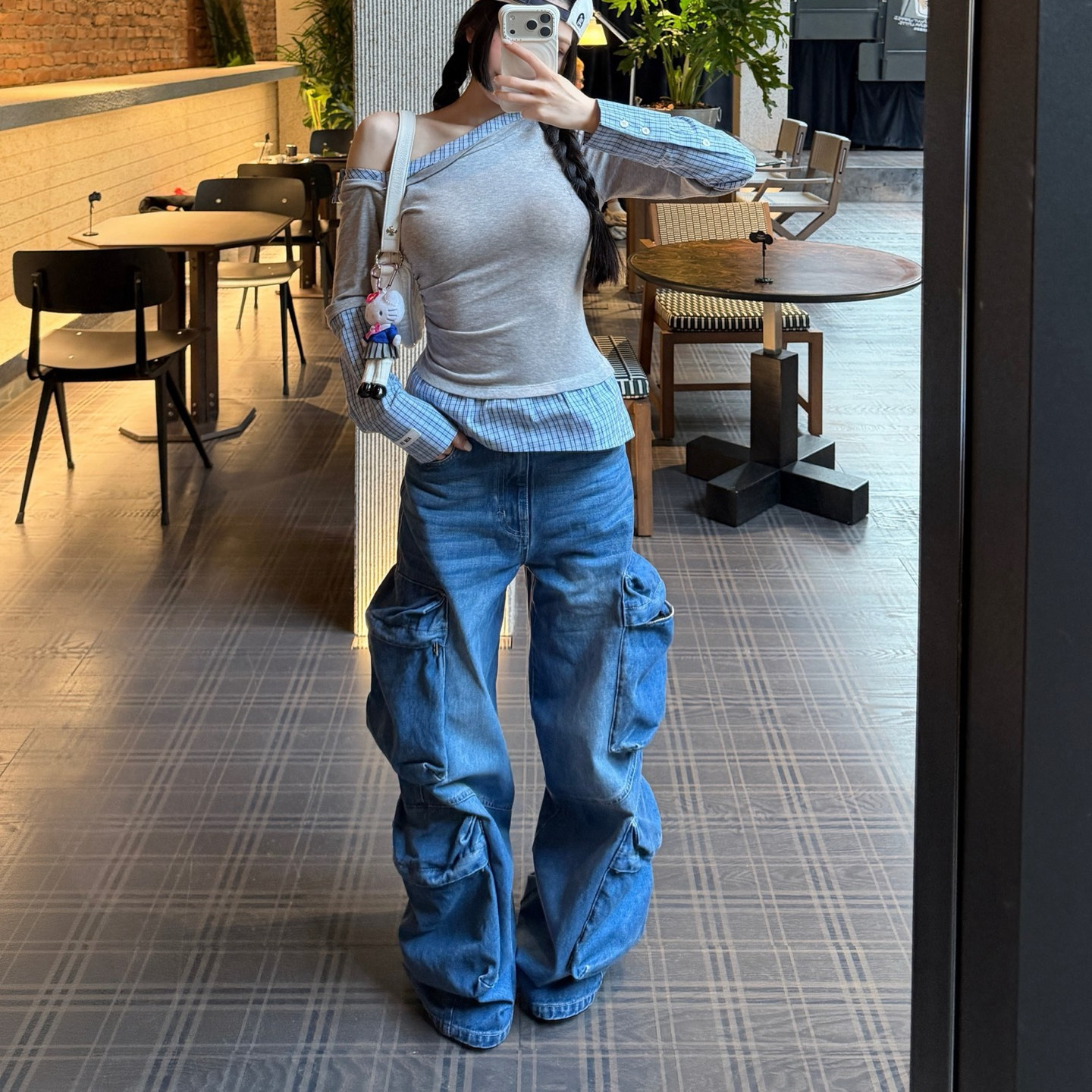 AIM SH 女士 蓝色水洗宽松四口袋牛仔裤长裤