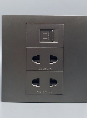 灰色86型六类网线二插面板CAT6电脑模块四孔电源插座千兆宽带模块