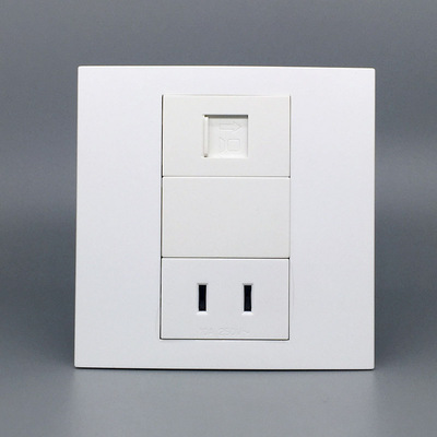 86型电源插座带电脑网络二孔10A插孔+超六类屏蔽网线面板CAT6A