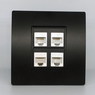 黑色86型四口宽带千兆网络面板4孔网口六类网络线电视插座免打