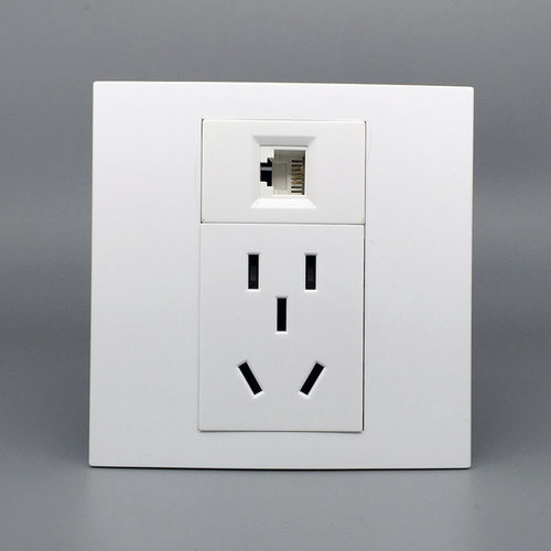 86型单口电话插口带5孔10A电源插座 电话+五孔插座面板四芯暗装