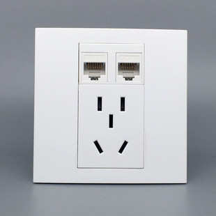 86型双口千兆网络6六类宽带电脑插线 五孔电源插座面板5眼10A暗装