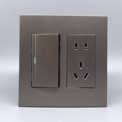 灰色120型 一开双控五孔 1开5眼 单开5孔插座插座带开关电源面板