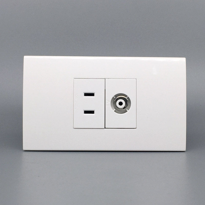 120型电视带二孔插座 有线闭路数字电视TV插口 2眼电源10A暗面板