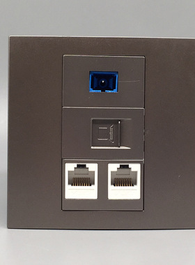 灰色86型墙壁3口千兆网络带光纤面板SC光纤+三位六类网线电脑插座