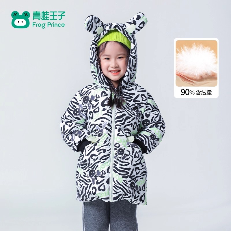 青蛙王子童装女童冬季中长款羽绒服宝宝过冬衣服小女孩加厚外套