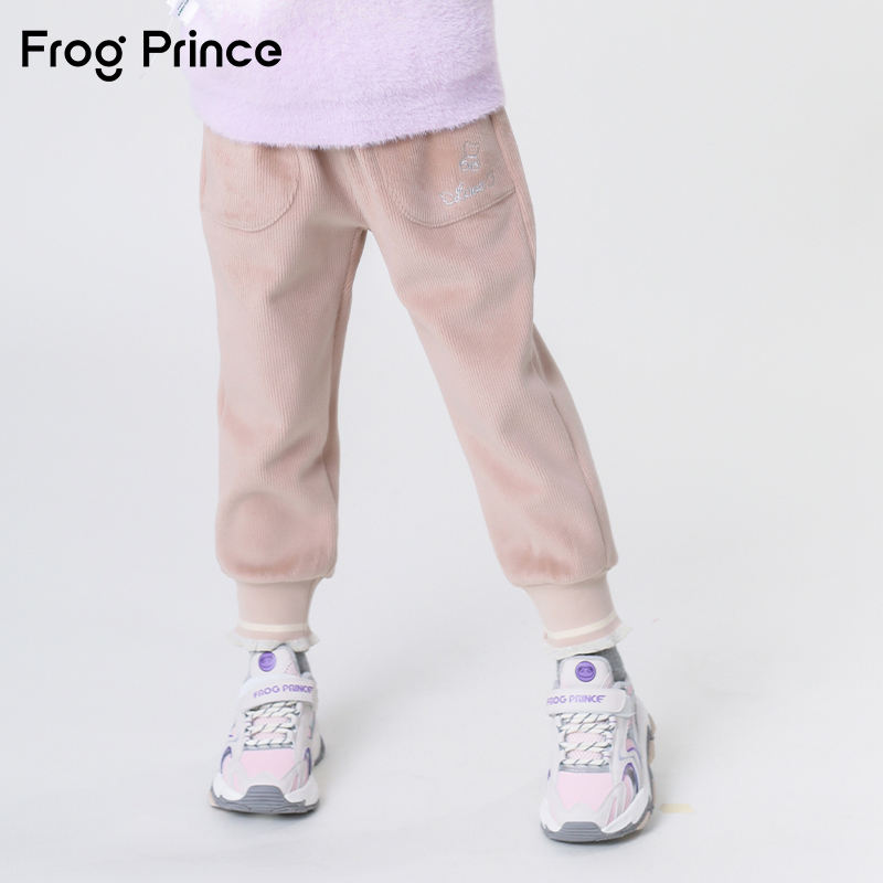 青蛙王子童装女童一体绒加绒裤子冬季宝宝过冬长裤加厚保暖休闲裤