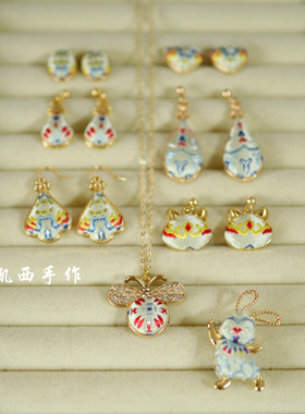1.28 最后一次补新 胡光俊古蜀锦 藻井纹蜀锦手工饰品 耳钉 胸针