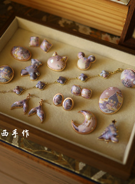 冬夜童话 宋锦手工饰品 框画 桌摆 胸针 耳钉 手链