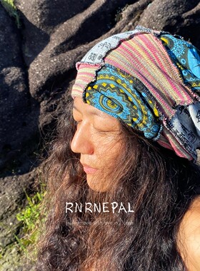 RNRNEPAL拼接印花纯棉多功能帽子
