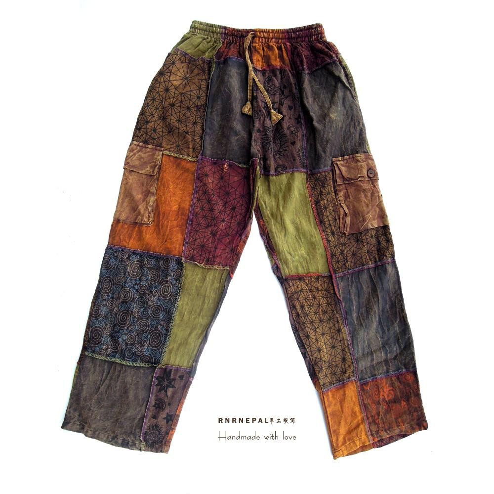 嬉皮休闲裤 情侣复古工装裤男哈伦裤女拼接小众长裤印花做旧裤子,女装/女士精品,休闲裤,淘宝优惠券,粉丝福利购,淘宝优惠卷