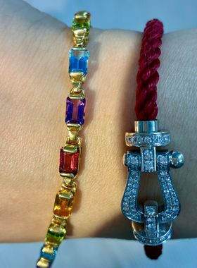 1万多日本珠宝展亏本卖18K金彩虹色蓝宝石手链18K金10克多18厘米