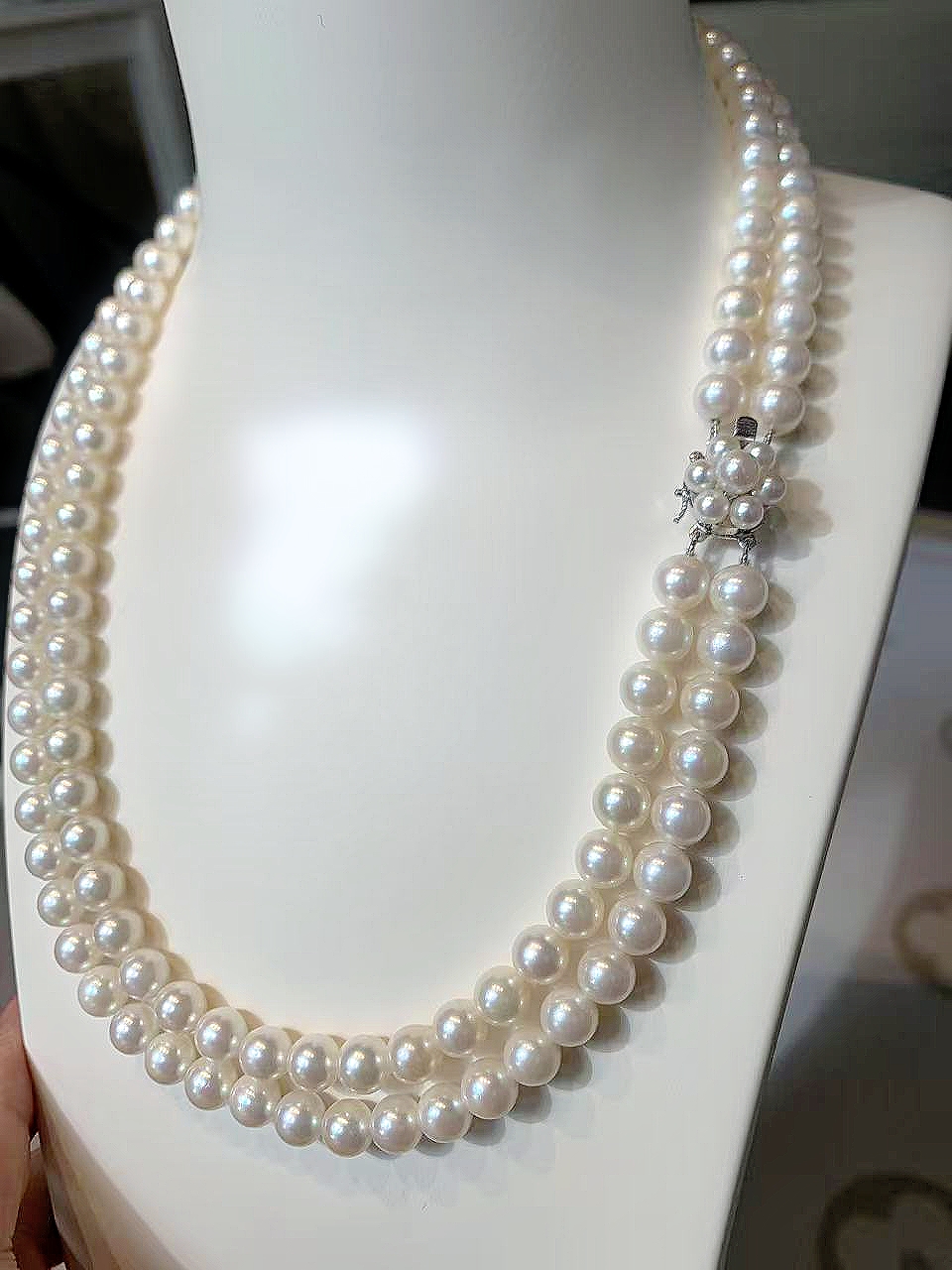 Ta正品 稀有双层Akoya海水珍珠项链6.5mm左右两圈 孤品一条