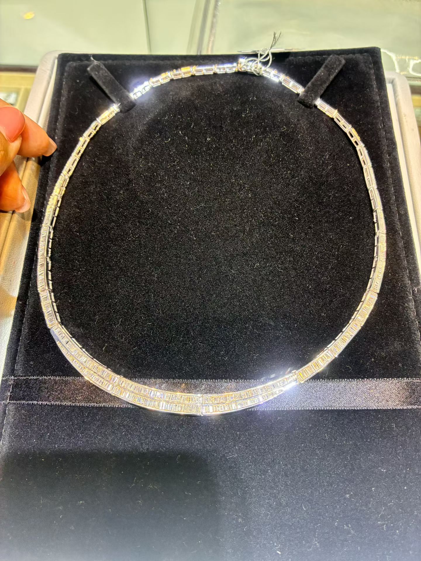 亏本卖18k白金25克多重4.5克拉满圈T方钻石项链 最宽6.66mm长度41