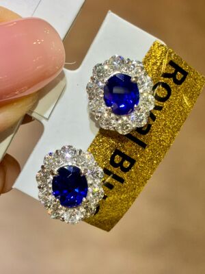 2万多 收藏级色标皇家蓝2.18克拉AIGS蓝宝石钻石耳钉18K钻1.5克拉
